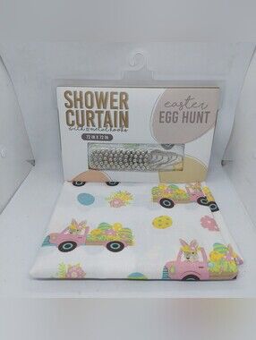 Shower Curtain 72"x72" Easter Egg Hunter With Metal Hooks Bath Rabbit Multicolor